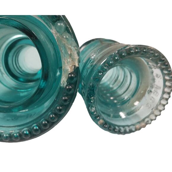 Set of 3 Vintage 1898 Hemingray 42 Heavy Clear Made In USA Blue Glass Insulators - Picture 8 of 8